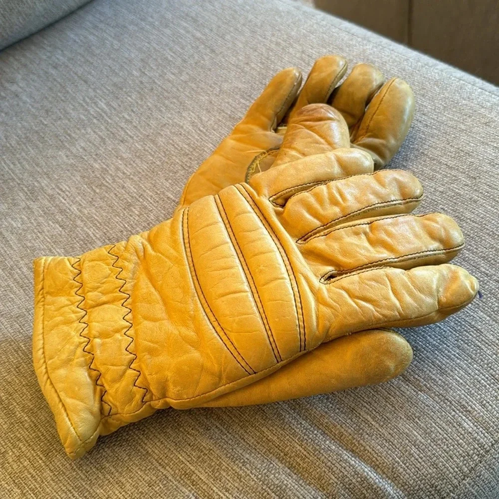 Super cool winter yellow real leather gloves